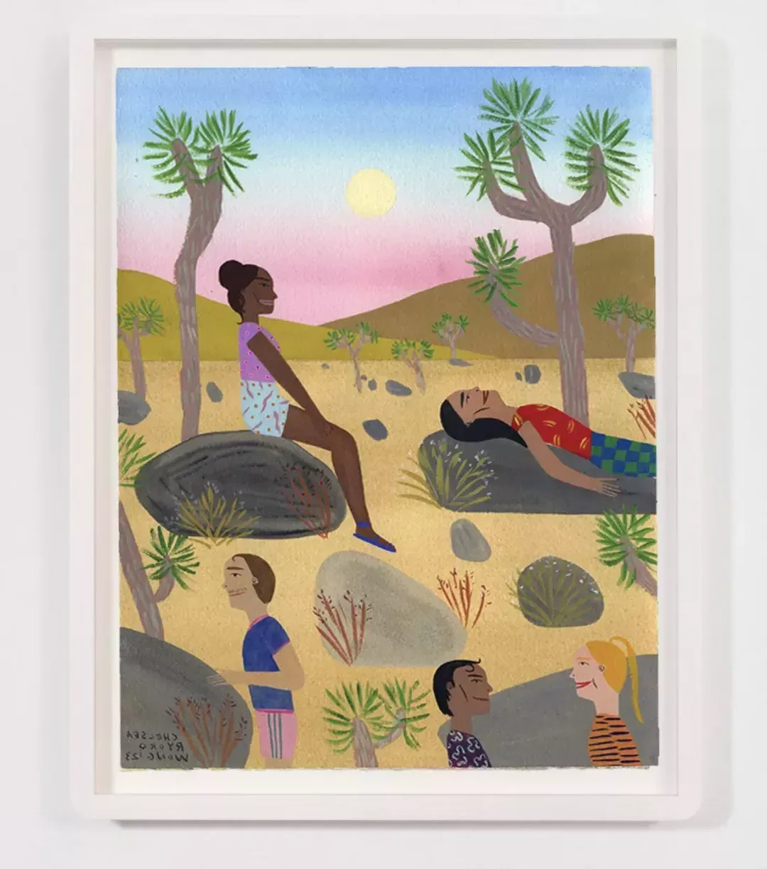 这幅画描绘了一群人在沙漠中享受时光。